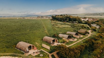 Tapnell Farm Toms Eco Lodge glamping aerial view