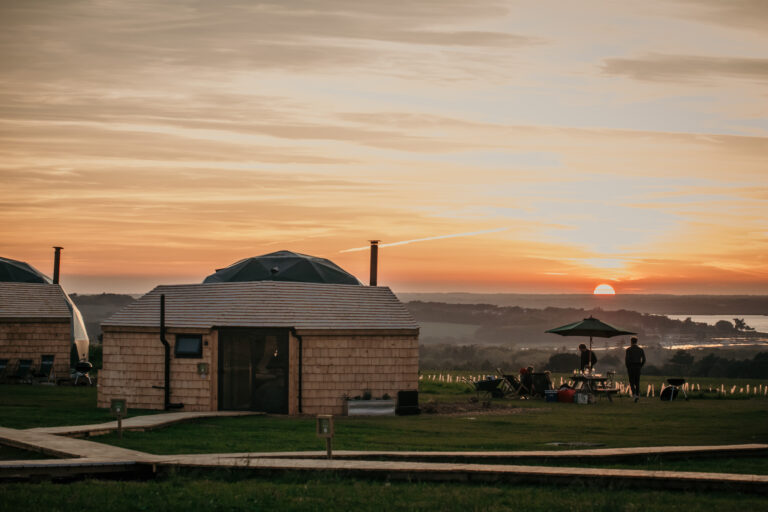 Tapnell Farm Dome Meadow outside and sunset